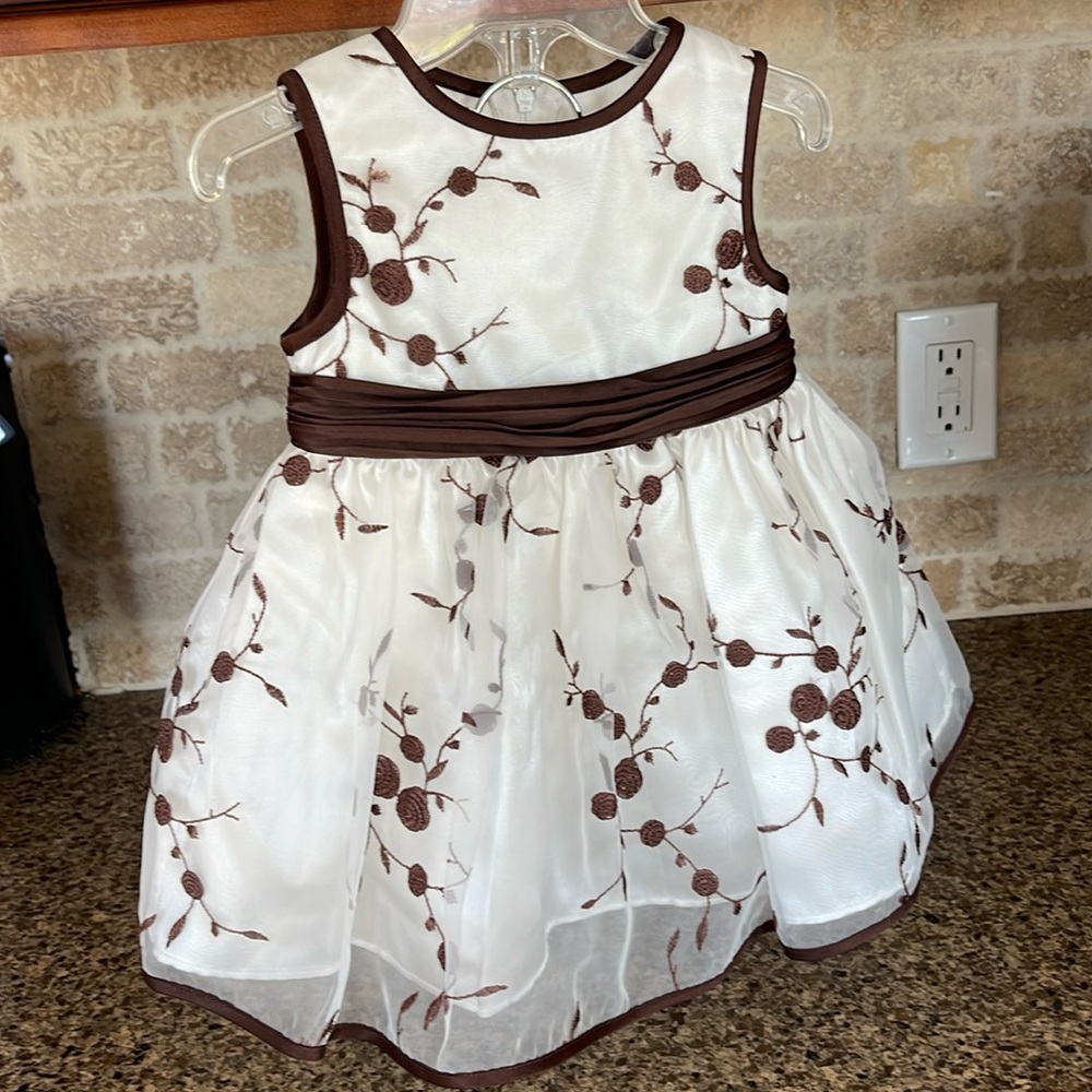Bonnie Baby 3-6m special occasion dress.  Off white/cream and brown satin